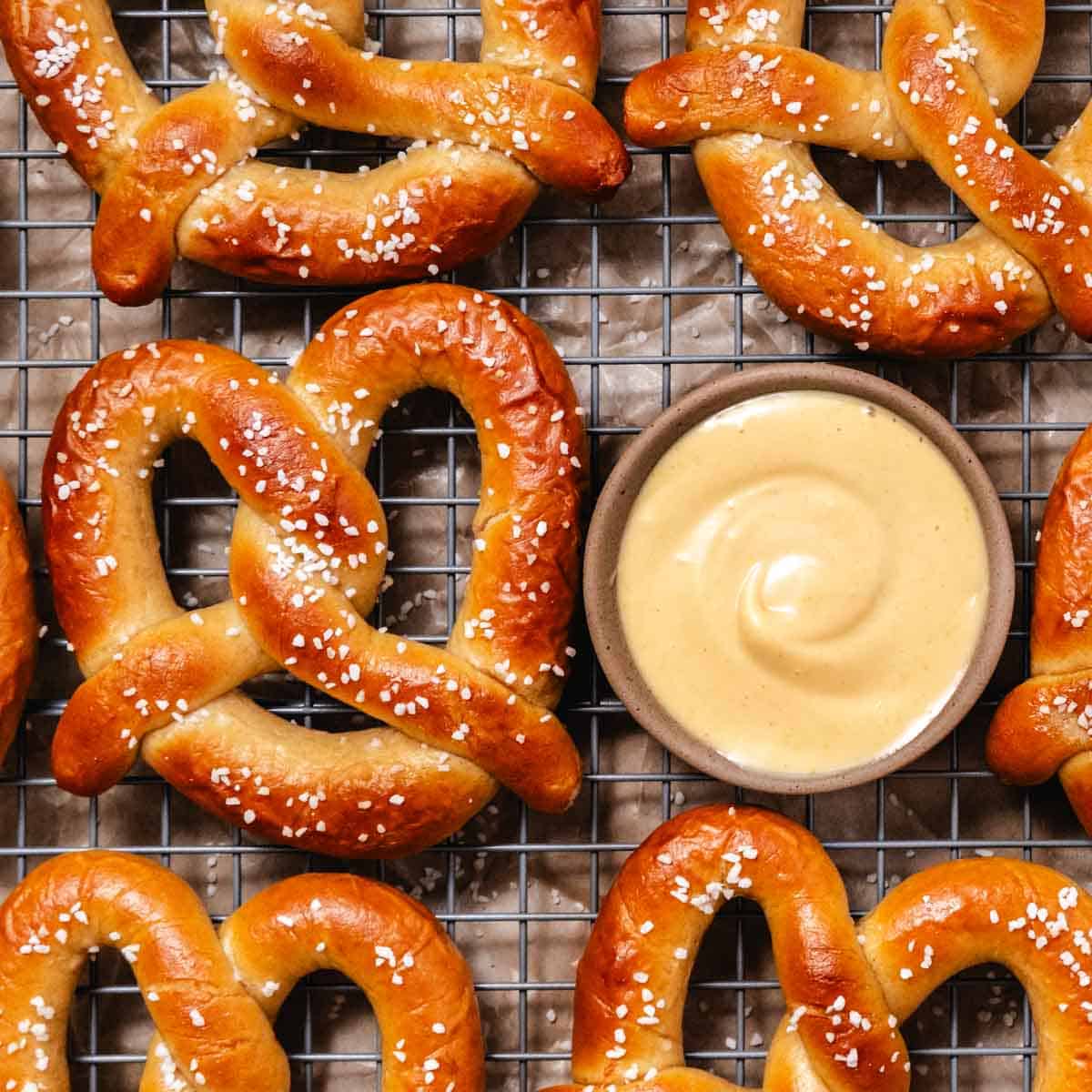 baked soft pretzels served with creamy honey mustard dressing