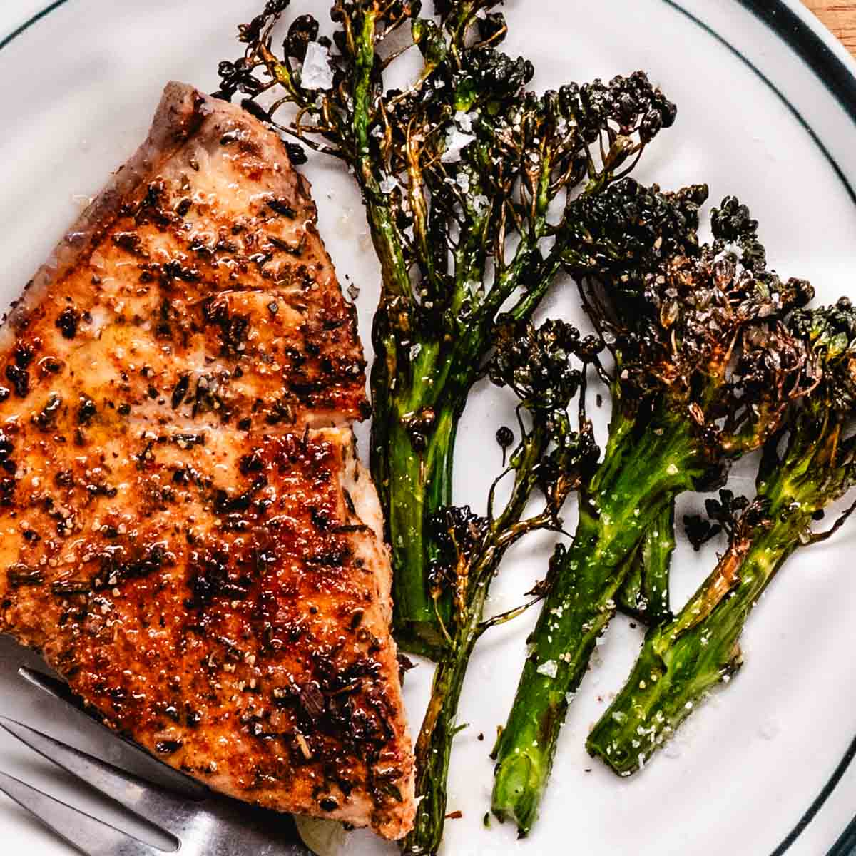 pan seared swordfish steak with Old Bay seasoning and roasted broccoli