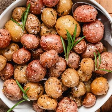 Roasted pewee potatoes with rosemary and garlic.