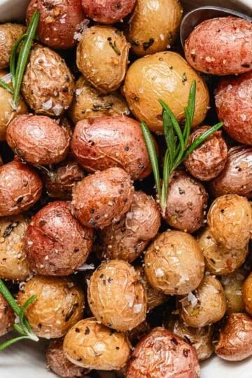 Roasted pewee potatoes with rosemary and garlic.