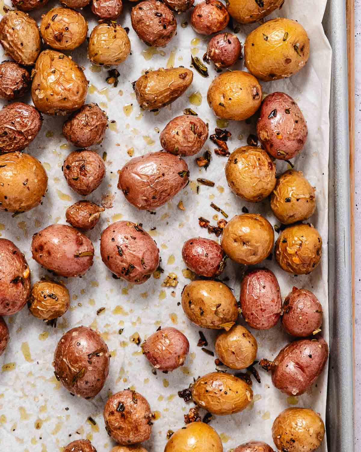 roasted peewee potatoes after roasting